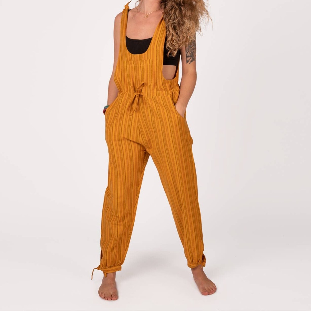 Soul Flower Golden Jumpsuit with Stripes